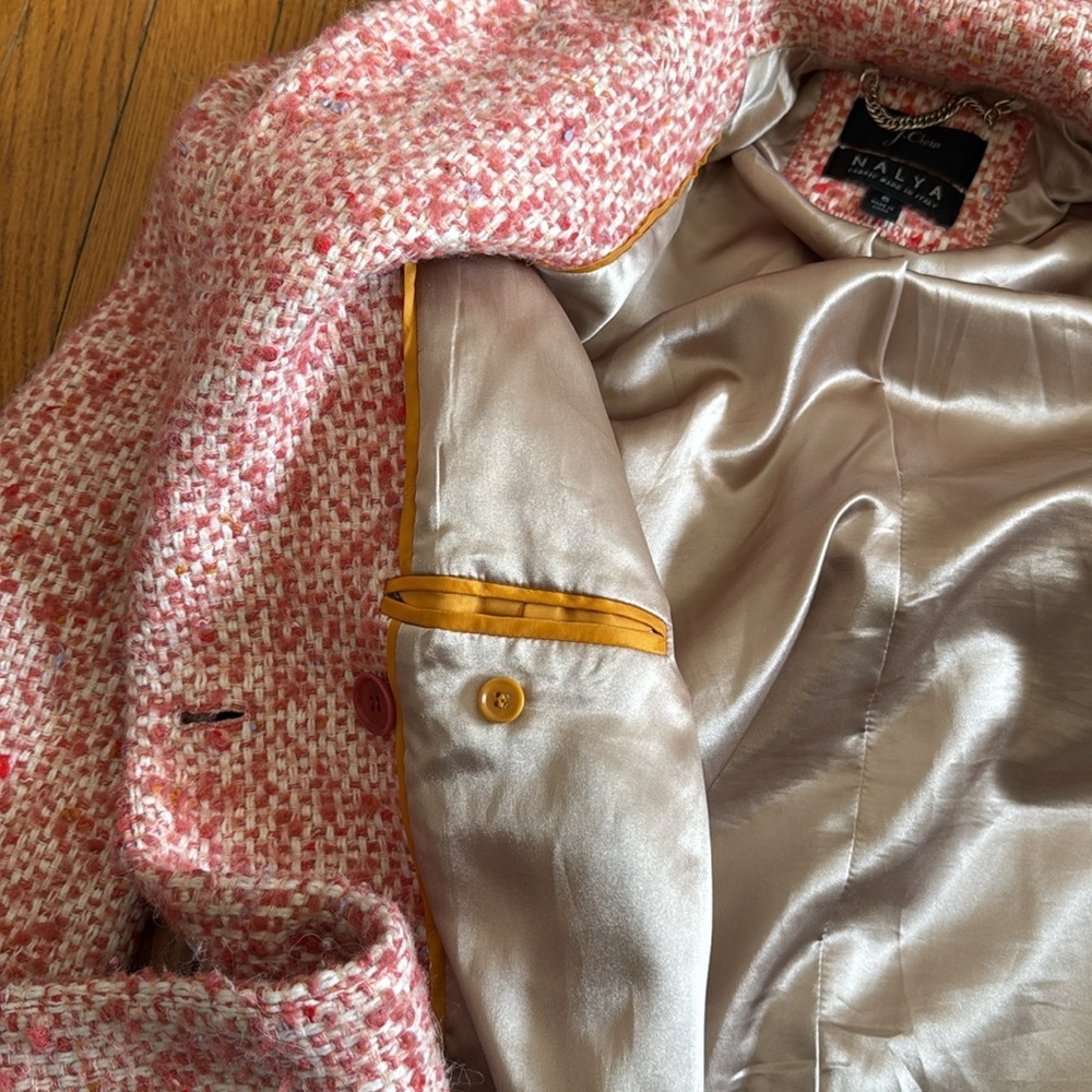 J. Crew Nalya Italian Tweed Button Front Lady Coat Daphne peach size 6 - Picture 9 of 11